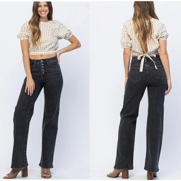 Judy Blue Denim - JUDY BLUE button fly wide leg trouser jeans JB88355 (15/32)